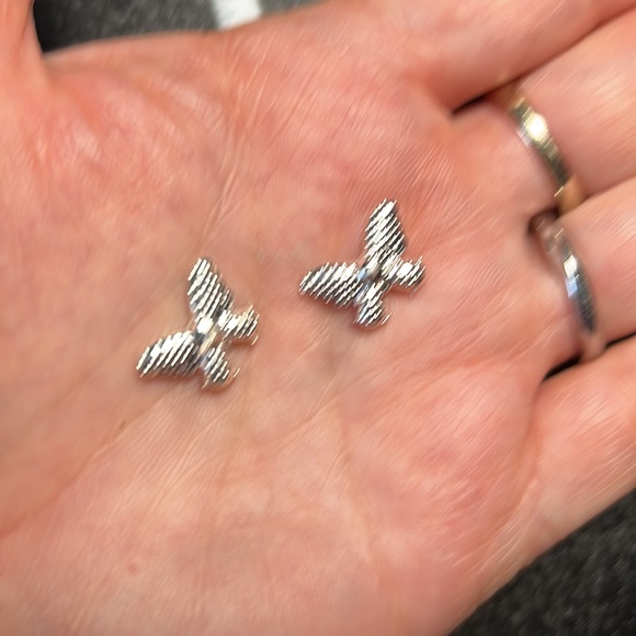 3/$25  Cubic Zirconia Butterfly Stud Earrings with Chain Decor Back - Picture 3 of 5